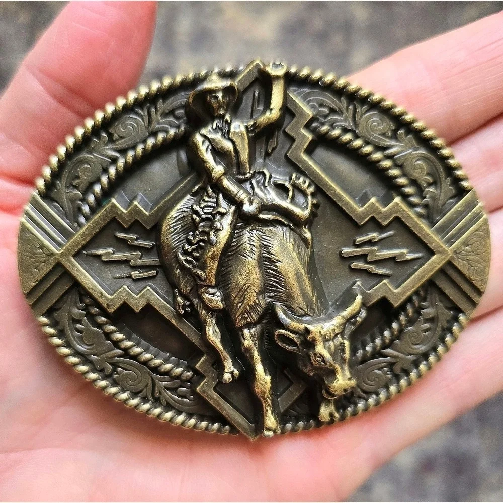 Antique Bronze Bull Rider Western Belt Buckle - New‎